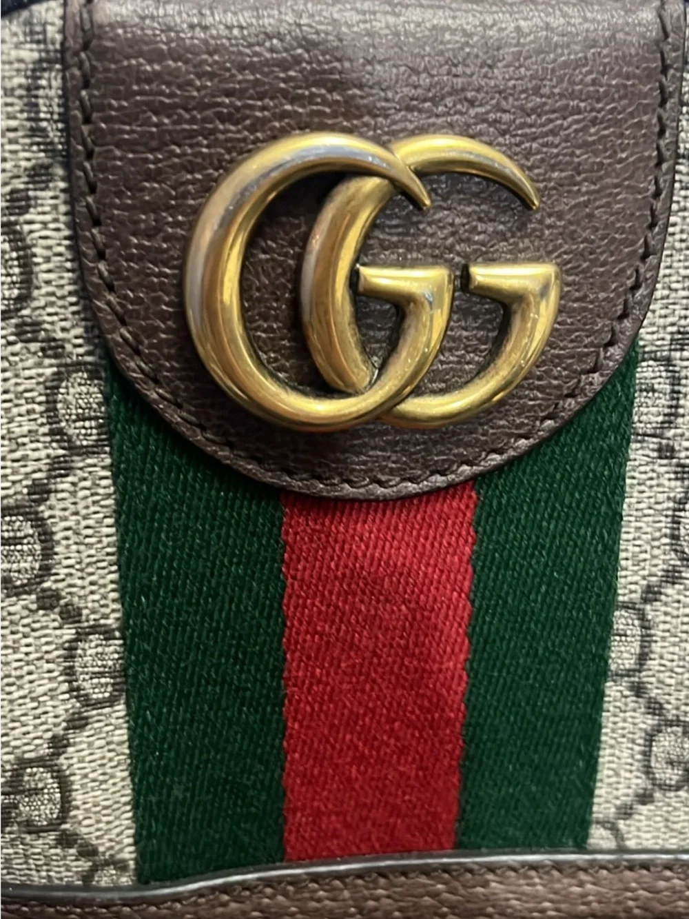 Gucci Beige GG Supreme Backpack with Green and Red Web